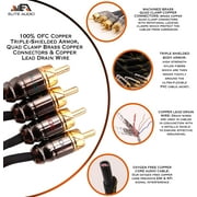 Elite Audio PRO 100% OFC Copper 2 Channel 20 ft RCA Audio Interconnect Stereo Cable with Triple-Shielded Armor Quad Clamp Brass Copper Connectors & Copper Lead Drain Wire for Best Noise Cancellation 